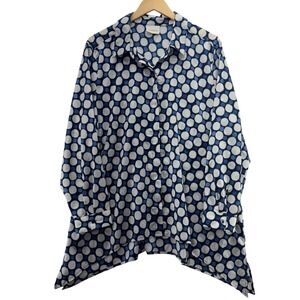 Chicos Womens 3XL 16 18 Polka Dot Blouse Button Down Long Sleeve Top Workwear